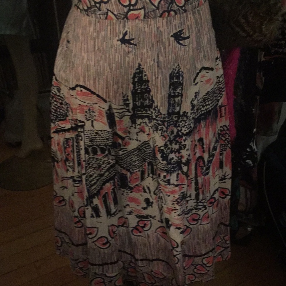 Bernardo cotton hand beaded printed skirt.